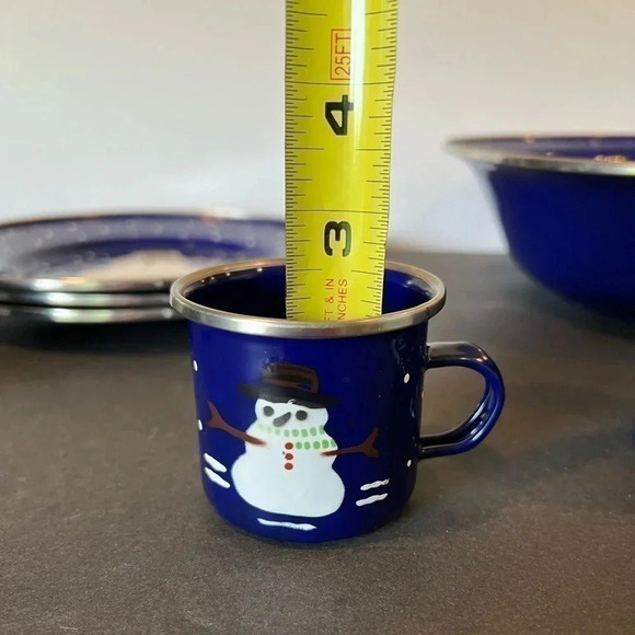 Golden Rabbit II Snowman Denise S. Harvey Blue Enamelware Lot Of (8) Eight - Picture 7 of 8